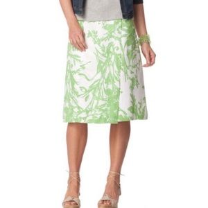 COLDWATER CREEK green and white floral abstract print linen wrap skirt S…